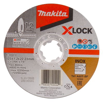 Makita E-00418 Doorslijpschijf X-LOCK 125x22,23x1,2mm RVS 