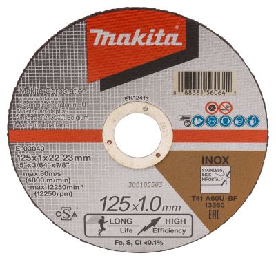 Makita E-03040 Doorslijpschijf 125x22,23x1,0mm RVS 
